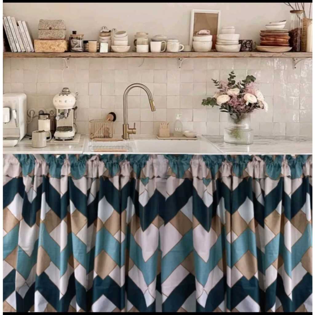 Gorden kolong dapur minimalis mostera hijau dan tosca + free tali bisa COD