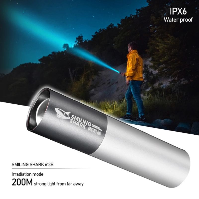 SMILLING SHARK 613 Senter LED Mini Cylinder Aluminium Alloy Super Terang Jarak Jauh USB Rechargeable