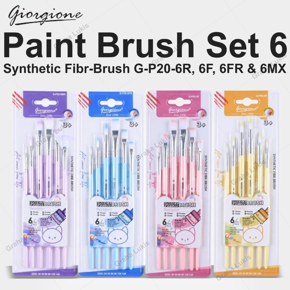 

KODE A94C Giorgione Paint Brush Set 6 Synthetic Fiber Kuas Set