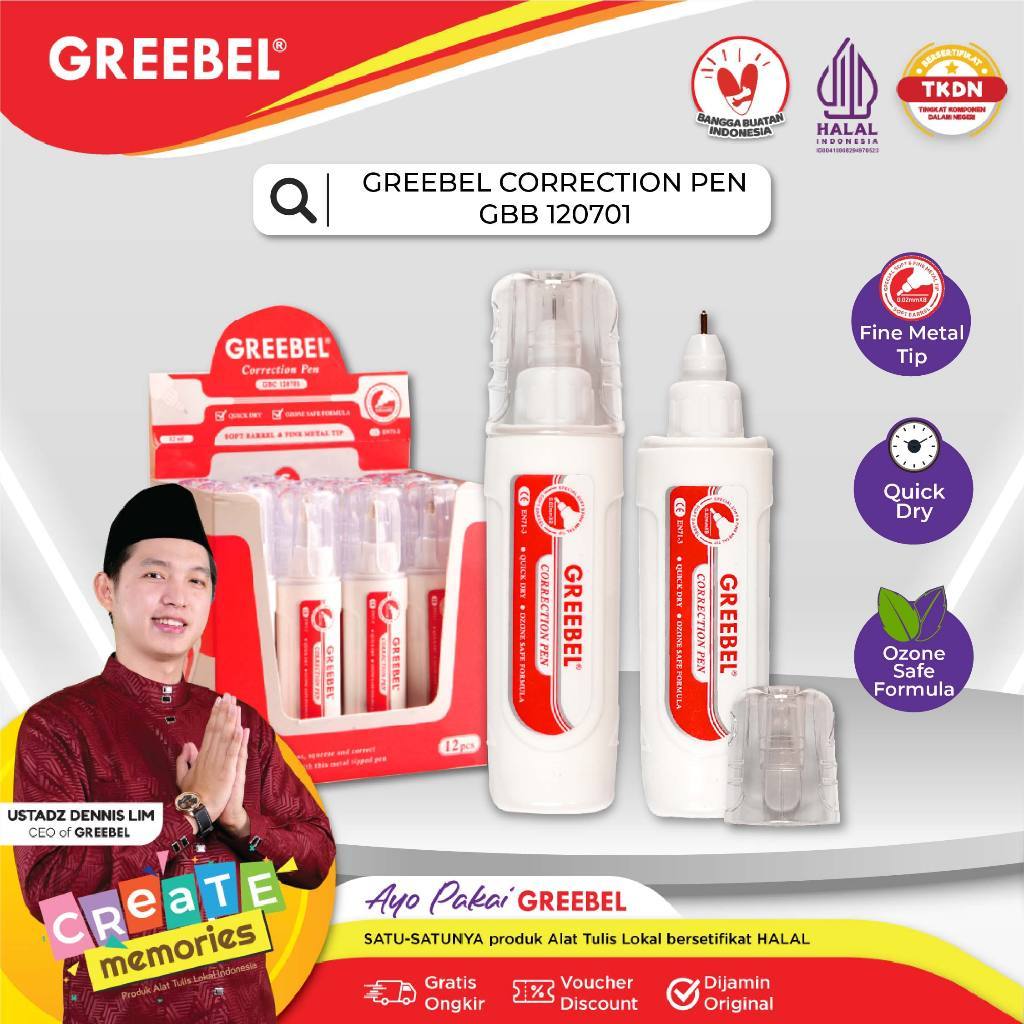 

❤️ Sarjana ❤️ GREEBEL CORRECTION PEN GBC 120701 (1 PCS)/ Tipex Cair / Tip X / Tipe Ex cpt kering gk bau utk atk/anak sekolah