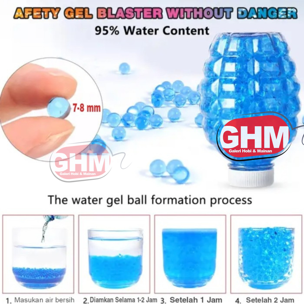 Peluru Water Gel Blaster 500 Butir 7-8MM & BB Bullet Plastik 6MM/Silika Gel Biru Sachet Hydrogel Kua