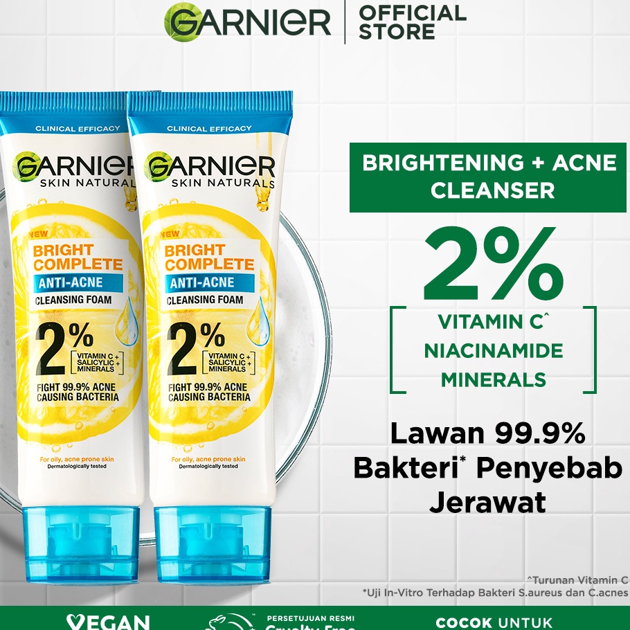 COD PAKET HEMAT ISI 2 Garnier Bright Complete 3in1 Anti Acne Facial Cleanser Skin Care  1ml