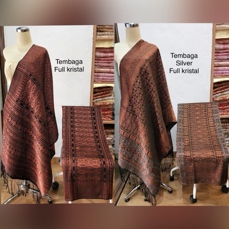 Songket Tumtuman Tanpa Sambungan Songket Modern Warna Tembaga Silver Full Kristal