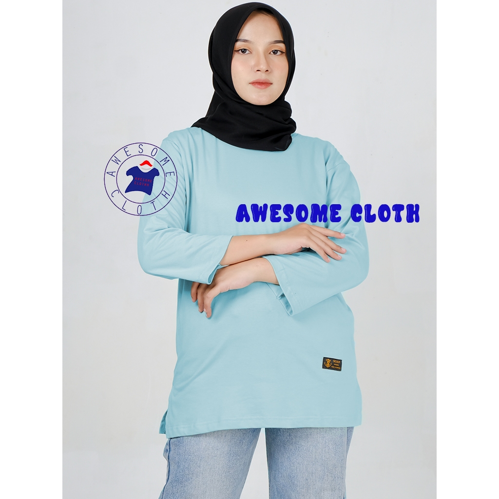 kaos wanita jumbo kaos oversize wanita kaos polos lengan panjang wanita kekinian terbaru katun tebal