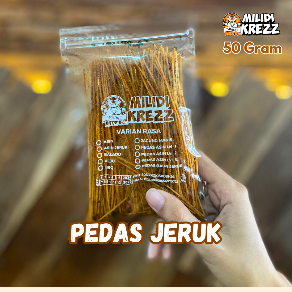 

Mie Lidi Milidikrezz 50 gr Pedas Jeruk Cemilan Pedas