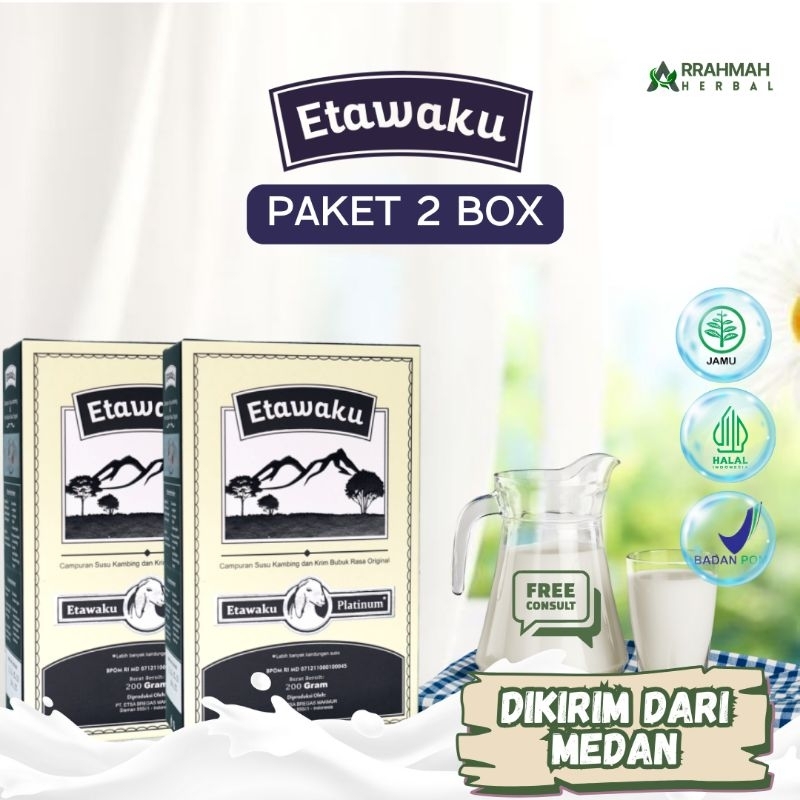 

PAKET 2 BOX SUSU ETAWAKU PLATINUM SUSU KAMBING ETAWA BUBUK - Bantu atasi masalah pernafasan batuk menahun dan nyeri sendi dan tulang original 100% distributor resmi langsung dikirim dari medan
