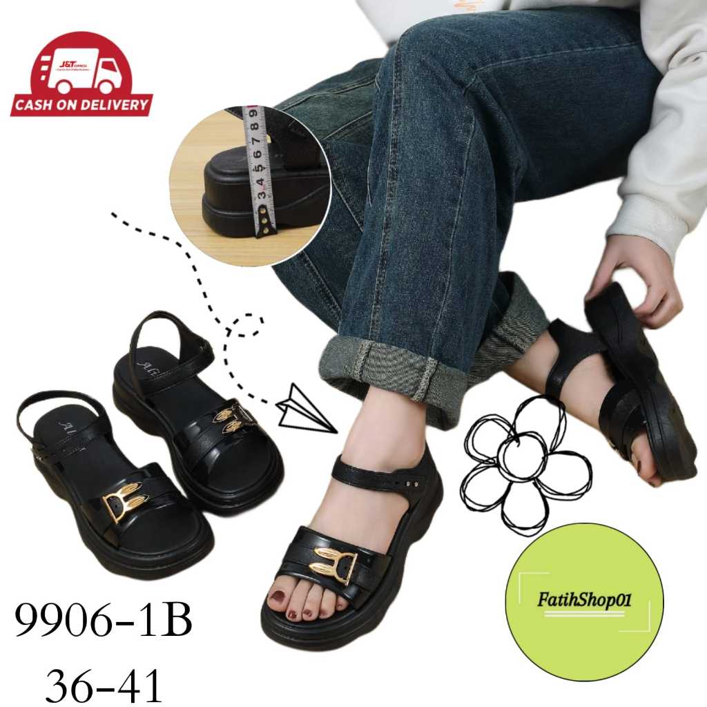 Sandal wanita korea import 9906-B1 (36-41) sandal wanita