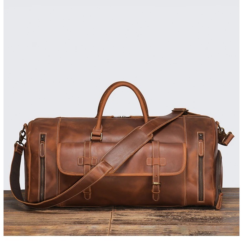 Tas Duffle Travel Kulit Pria Gaya Vintage - Tas Travel Kulit Sapi Asli Garut
