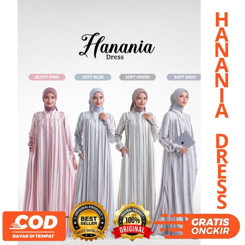 TERBARU BUSANA MUSLIM GAMIS HANANIA DRESS DUSTY PINK, DUSTY BLUE , DUSTY GREEN DAN SOFT GRAY By LUBI
