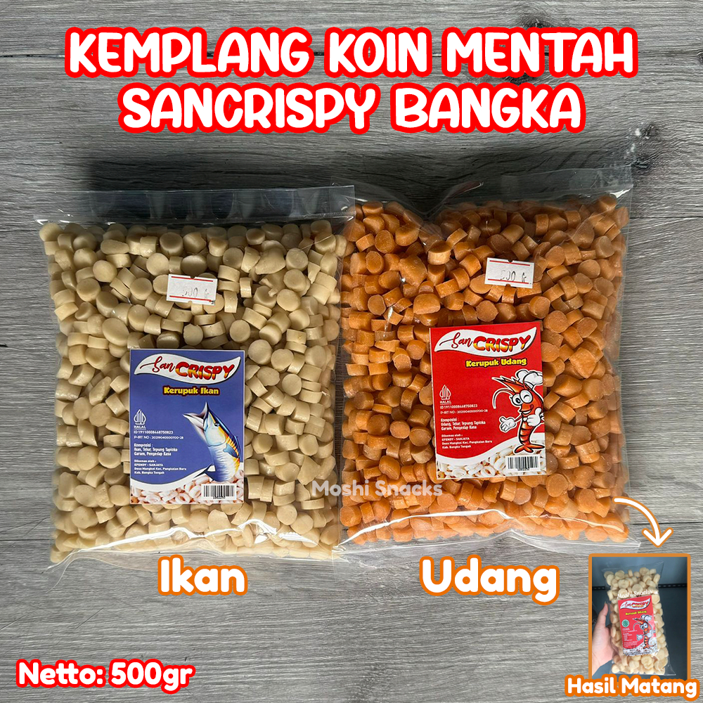 

Kerupuk Kemplang Mentah Koin Ikan Udang Cap SanCrispy 500gr / Krupuk Bangka Mini Kecil San Crispy Kerupuk Krupuk Koin Bangka Mentah SUPER Sancrispy Asli Bangka / Kemplang Koin Mini Mentah Halal