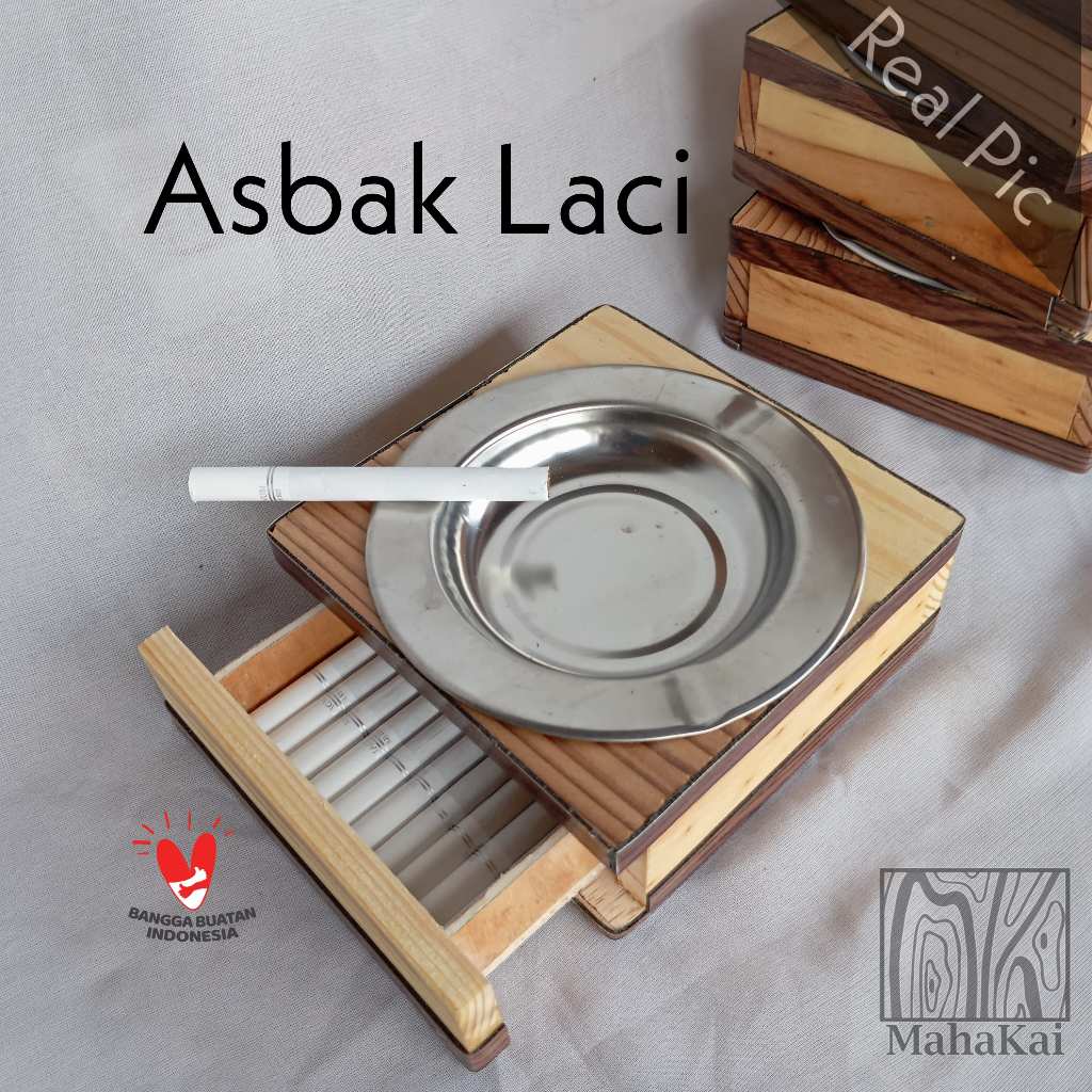 Asbak laci kayu solid jati belanda tempat abu unik ash tray stainless