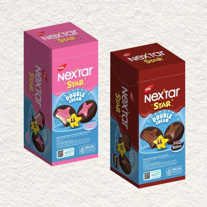 

Nabati Nextar Star | Nextar Star Richoco Double Cream Biskuit Cokelat | Nextar Star Double Cream Biskuit Cokelat Stroberi Vanila