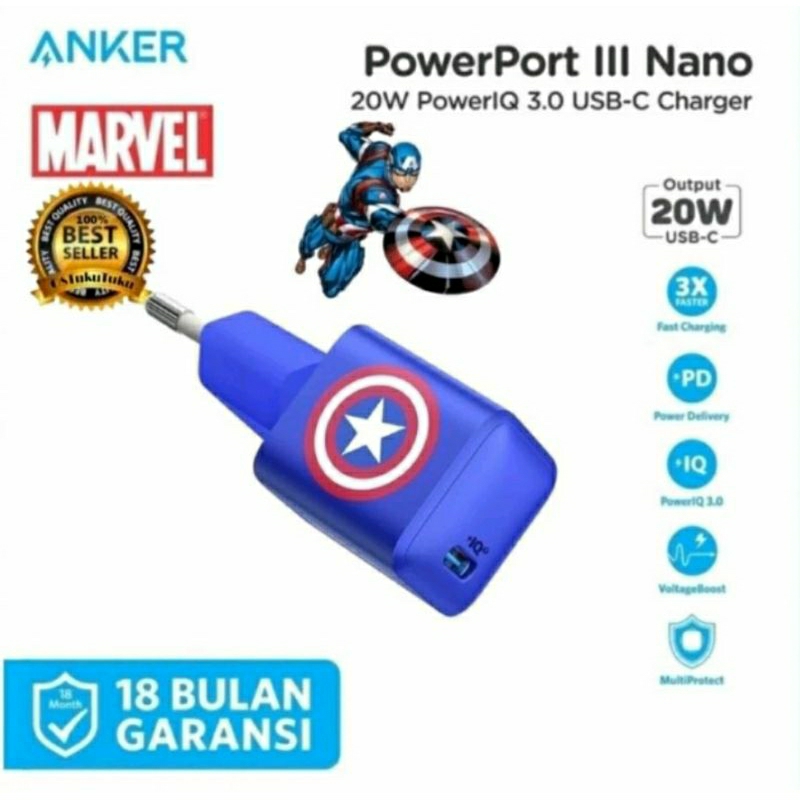 Anker Marvel Powerport III Nano 20 Watt PD Captain America A2633