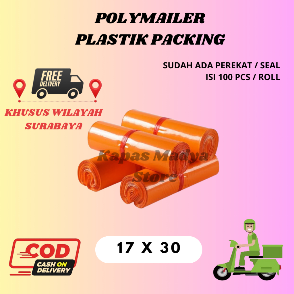 

Polimer/Polymailer/Plastik Packing Olshop OnlineShopPE Warna Oren Glossy Isi 100Pcs Lem Perekat Termurah Grosir Harga Pabrik