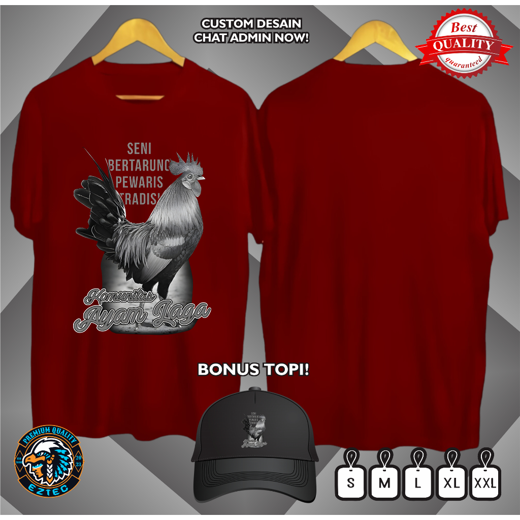 KAOS KOMUNITAS AYAM JAGO SENI BERTARUNG PEWARIS TRADISI BAHAN KATUN PREMIUM READY SIZE S-XXL BONUS T