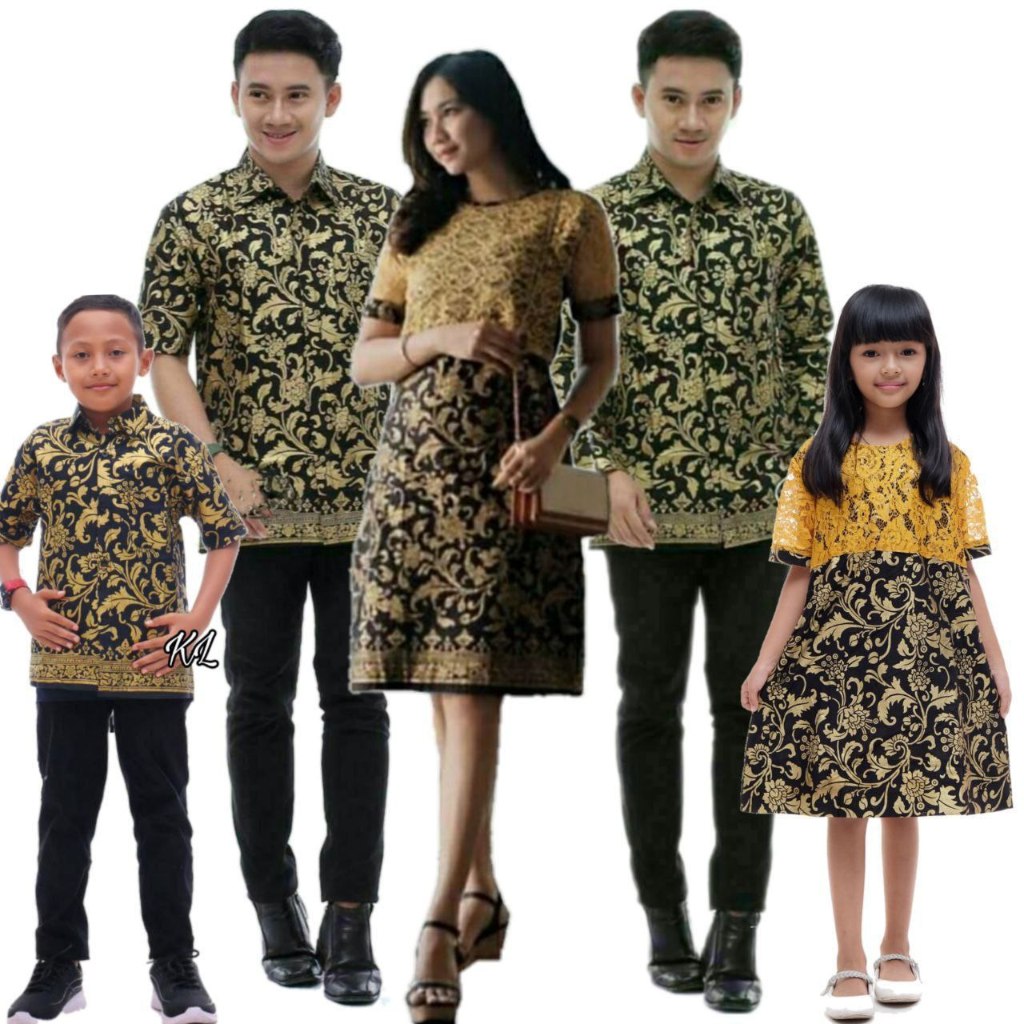 Fairyrozi Batik Modern Sarimbit Keluarga Kemangi Kuning Dress Brokat Wanita & Kemeja Pria Bahan Prem