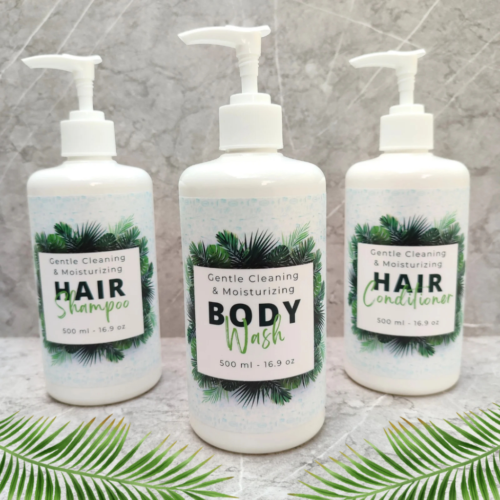 Botol Tempat Sabun Cair Shampoo Pump Dispenser Sabun Shampoo  Aesthetic 500ml Motif Green Palm