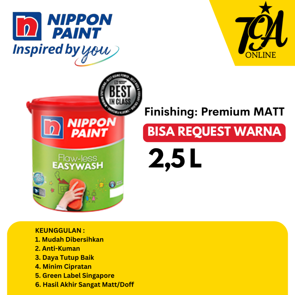 NIPPON PAINT Flawless Easy Wash Cat Tembok Interior Premium Anti Noda Tinting Color 2,5 Liter