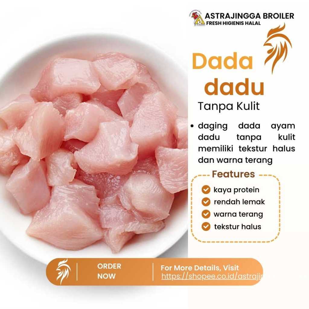 

Daging ayam dada fillet tanpa kulit potong dadu 1kg astrajingga broiler