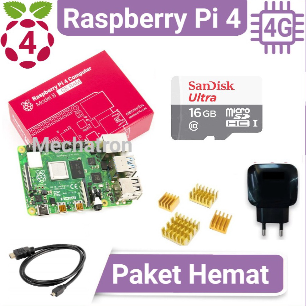 Muraaaahh Raspberry Pi 4 model B 4GB Paket Hemat Siap Pakai Made in UK Pi4 Pi4B