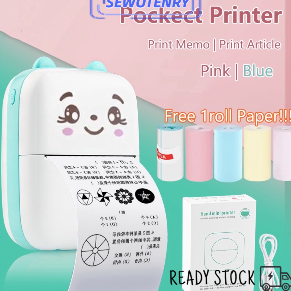 CODPoble Mini Thermal Printer Bluetooth Printer Tanpa Tinta Termal Printer Label Receipt Barcode Pri