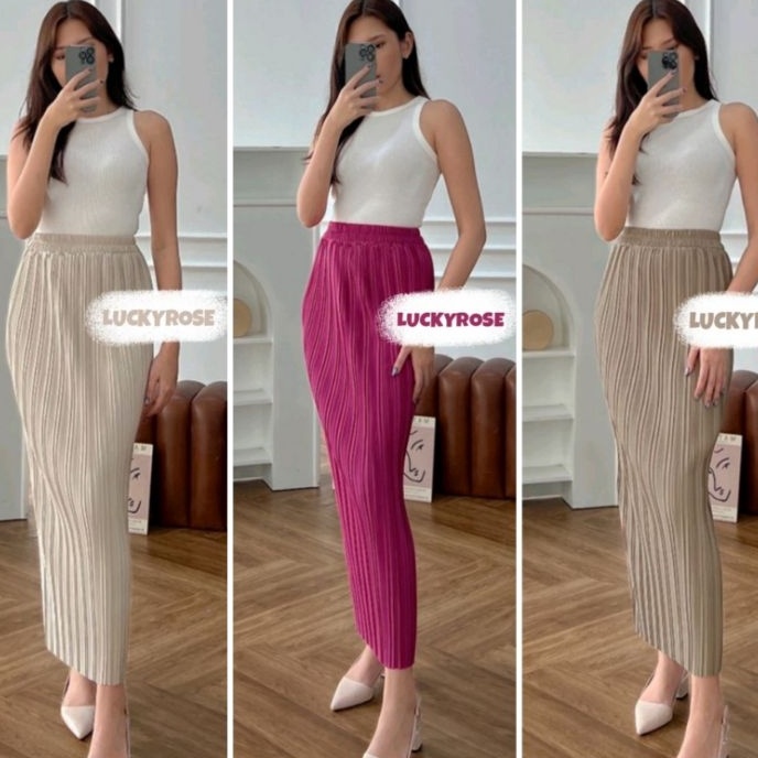 BestSeller Rok Lidi Plisket Lurus Premium Rok Span Tebal Plisket Skirt Rok Wanita Panjang Pleats Ski