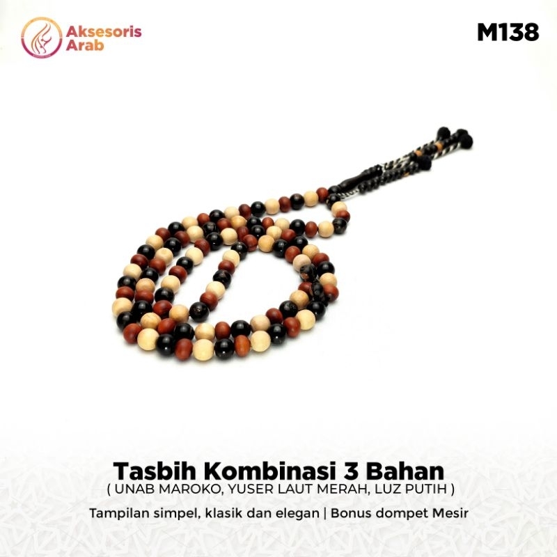 Tasbih Unab Maroko mix Yuser Laut Merah dan Kayu Luz Putih Asli
