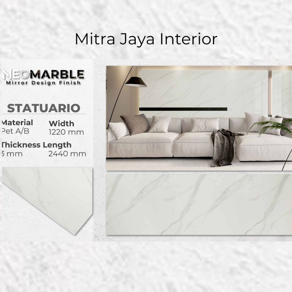 PVC Marmer Neomarble Statuario Panel dinding indoor motif marmer ketebalan 3mm/lembar
