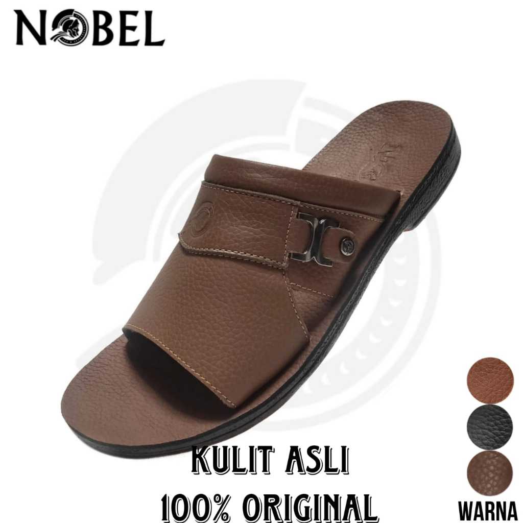 Nobel ASMAT-05 Sandal Kulit Slide Pria Selop Kokop Terbaru Kulit Asli 100% | Sandal Pria Kulit Model
