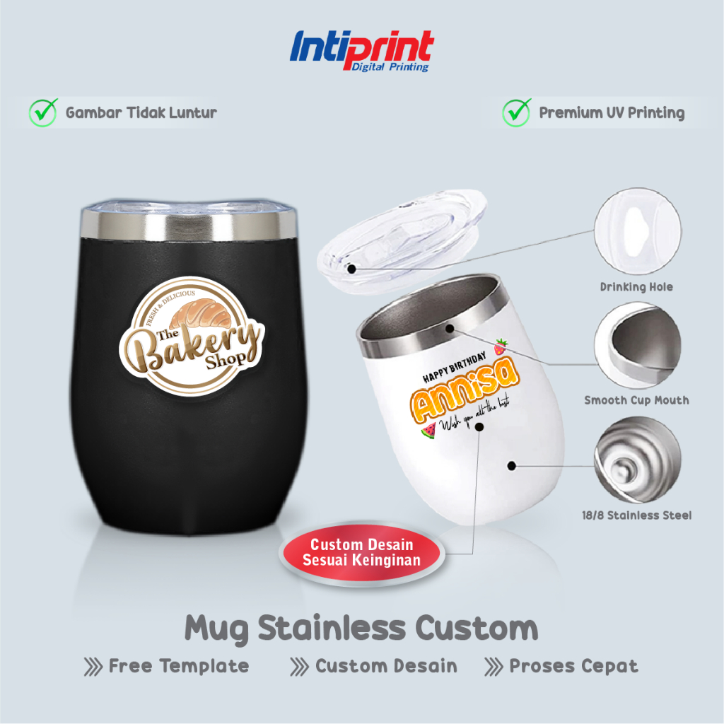 Mug Gelas Custom Print UV Desain / Mug Stainless Steel 350 ML / Souvenir Gelas Mug Custom