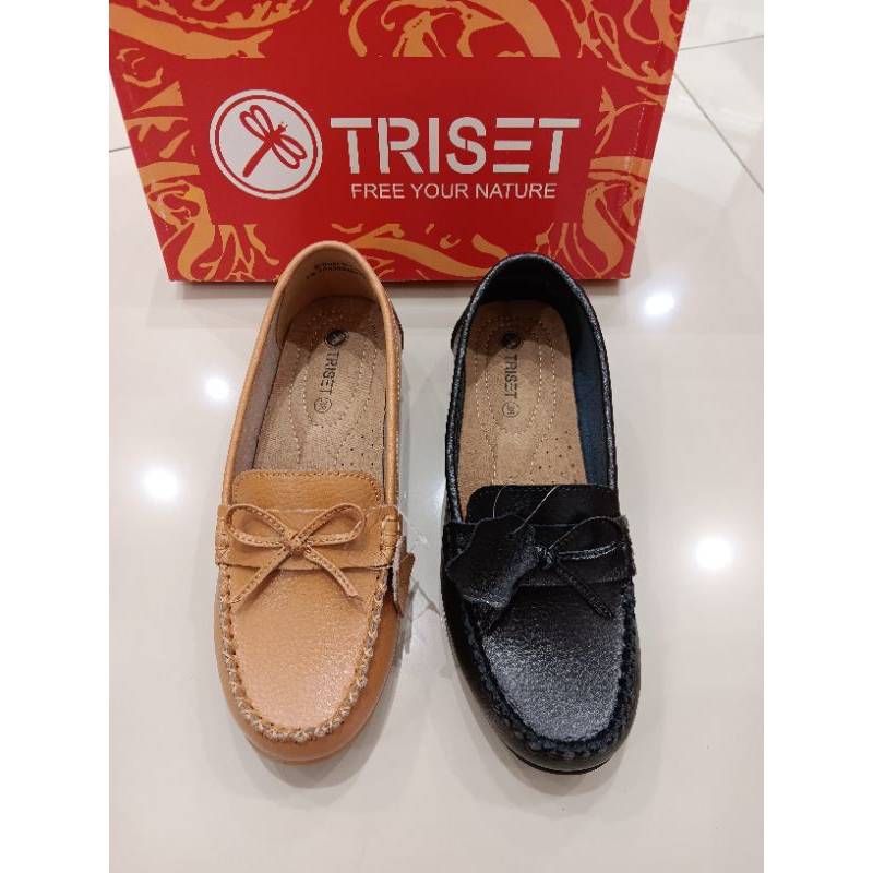 Triset sepatu mocasin wanita kulit