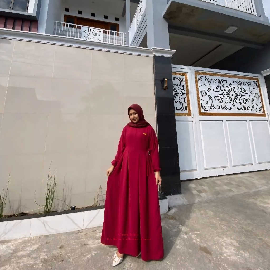 GAMIS NIKITA CRINKLE AIRFLOW PREMIUM TERBARU DRESS CHIBI-Maroon