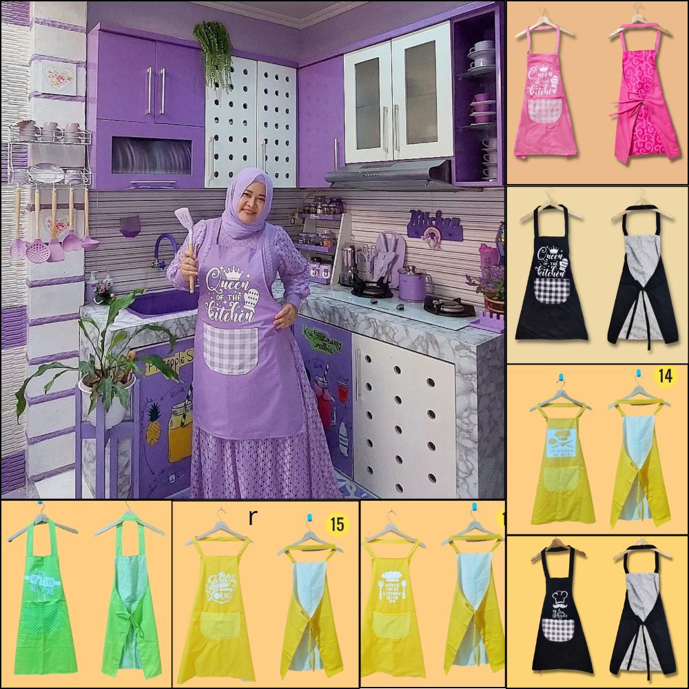 Celemek Apron Waterproof Masak Motif Quotes Premium Shafiyyah.Sarban