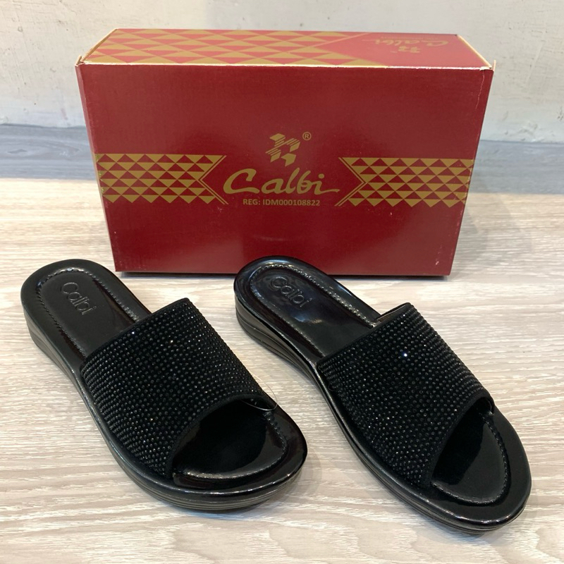 Calbi - Sandal Wedges Rajut Wanita | RAX-1292 - Hitam