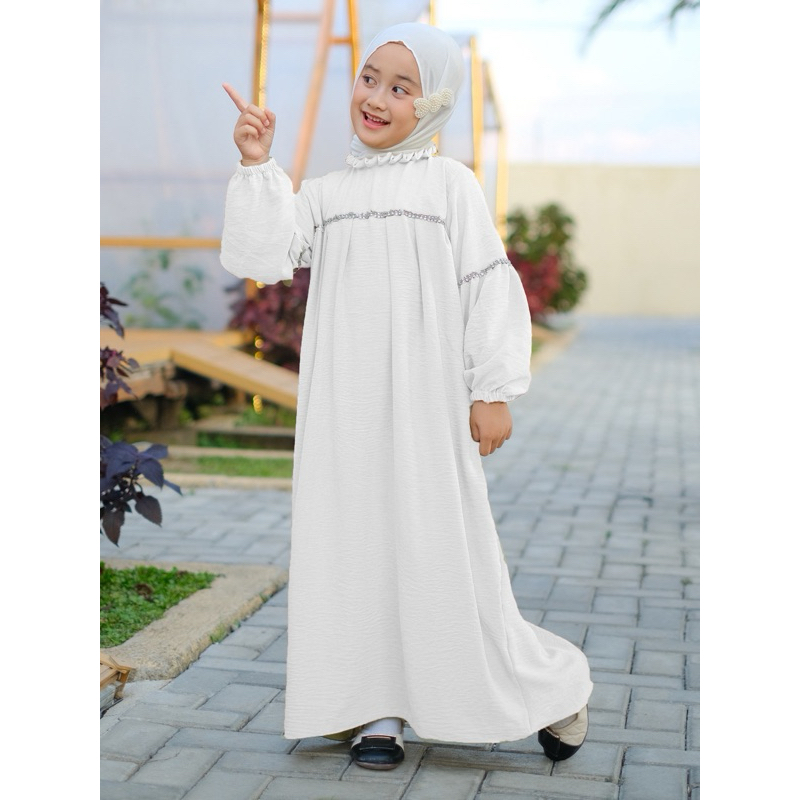 Gamis Anak Putih Perempuan Baju Muslim Pengajian Anak Bahan Cringkle Premium