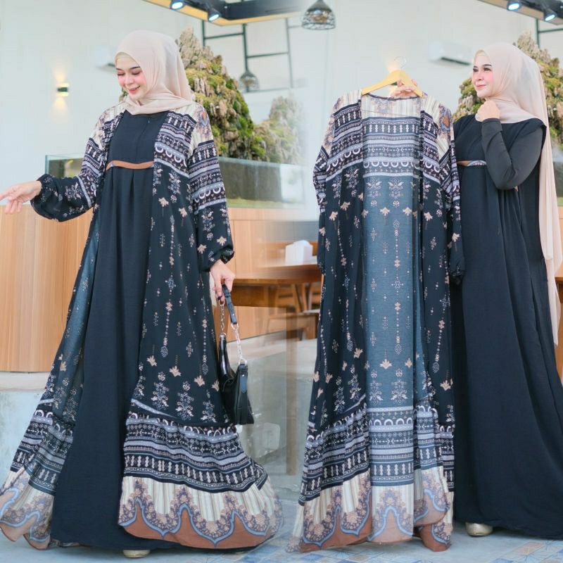 Setelan Wanita Gamis Outer Crinkle Ceruty Kombi Shakilla Fashion Muslim Kekinian Setelan Viral Pamel