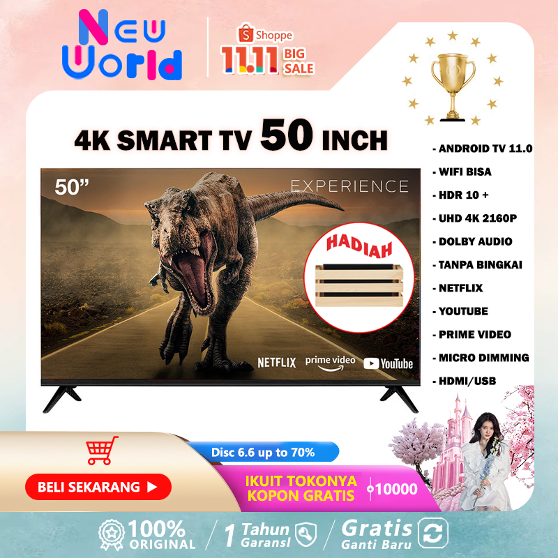 Android Smart TV UHD 4K 50 Inch -Android 11.0-Wifi/Netflix/YouTube/Bluetooth-Tanpa Bingkai/HDMI/USB