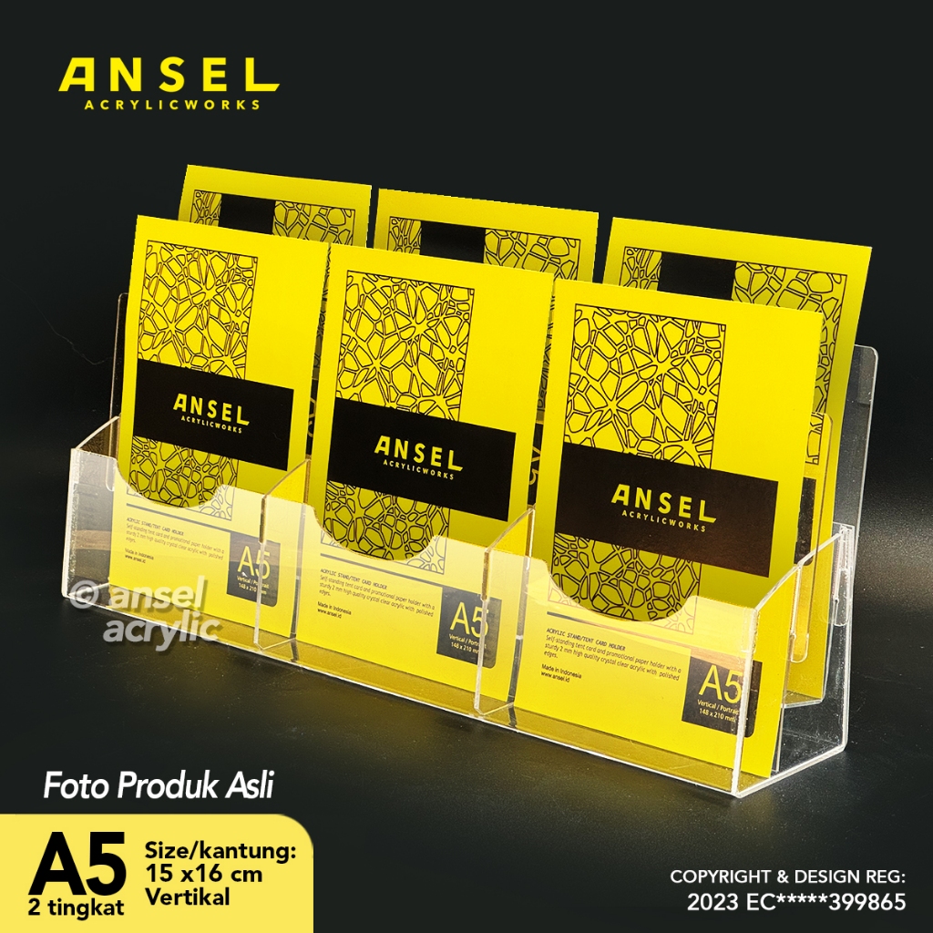 

ANSEL Tempat Brosur Akrilik 2 Tingkat uk. A5 Tipe E3 - 2 Susun [Acrylic Display Holder, Kantong Flyer, Standing]