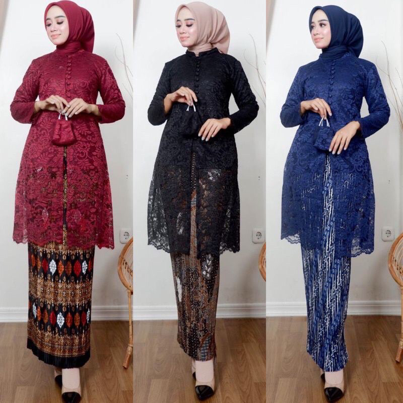STELAN TUNIK KEBAYA KANCING DEPAN/TUNIK BROKAT/TUNIK MODERN/TUNIK KEKINIAN