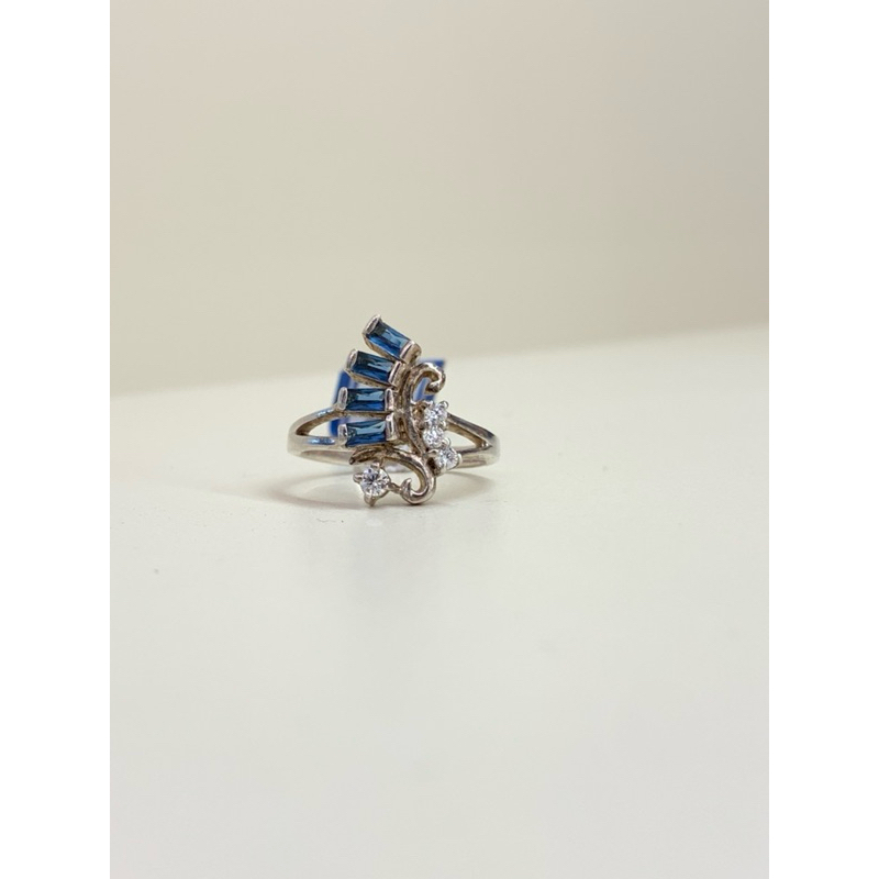 Monggo Silver - Cincin Perak S925 Putih Mata Biru Aquamarine