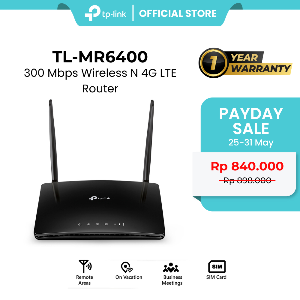 TP-Link router TL-MR6400 Modem WiFi 4G LTE N300 Wireless Router Wifi Modem Router 300Mbps Direct Sim Card with Parental Controls, UNLOCK, 2 Antennas UNLOCK ALL OPERATOR TP LINK TPLINK