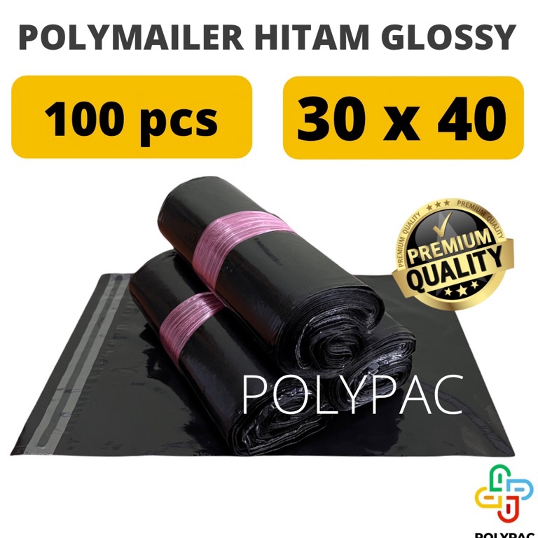 

KODE I2N4 Polymailer PE HITAM GLOSSY 3x4 isi 1 pcs Polymailer Hitam Premium