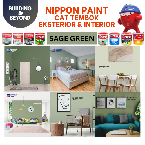 CAT TEMBOK SAGE GREEN HIJAU NIPPON PAINT INTERIOR & EKSTERIOR