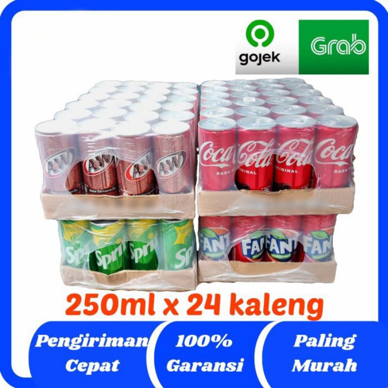 

x 1 Karton Coca Cola Sprite Fanta AW Sarsaparila Slim can kaleng 250mL [GOJEK GRAB SPX]