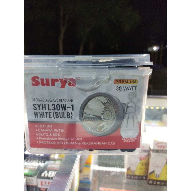 SENTER KEPALA CAS SURYA 30 WATT+ BONUS LAMPU BULB+ IKAT KEPALA