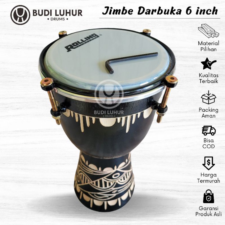 ART A2J Jimbe Darbuka Mika 6 inch Power Beat Kendang Gendang Jimbe Model Calti Motif Ukir Black Paka