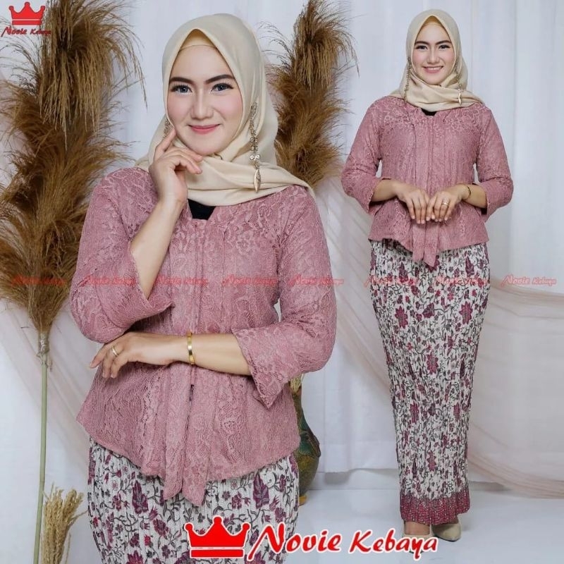 Set Floy Brokat Kebaya Modern Wisuda Pesta Kondangan Hijab Mix Rok Plisket Batik Terbaru