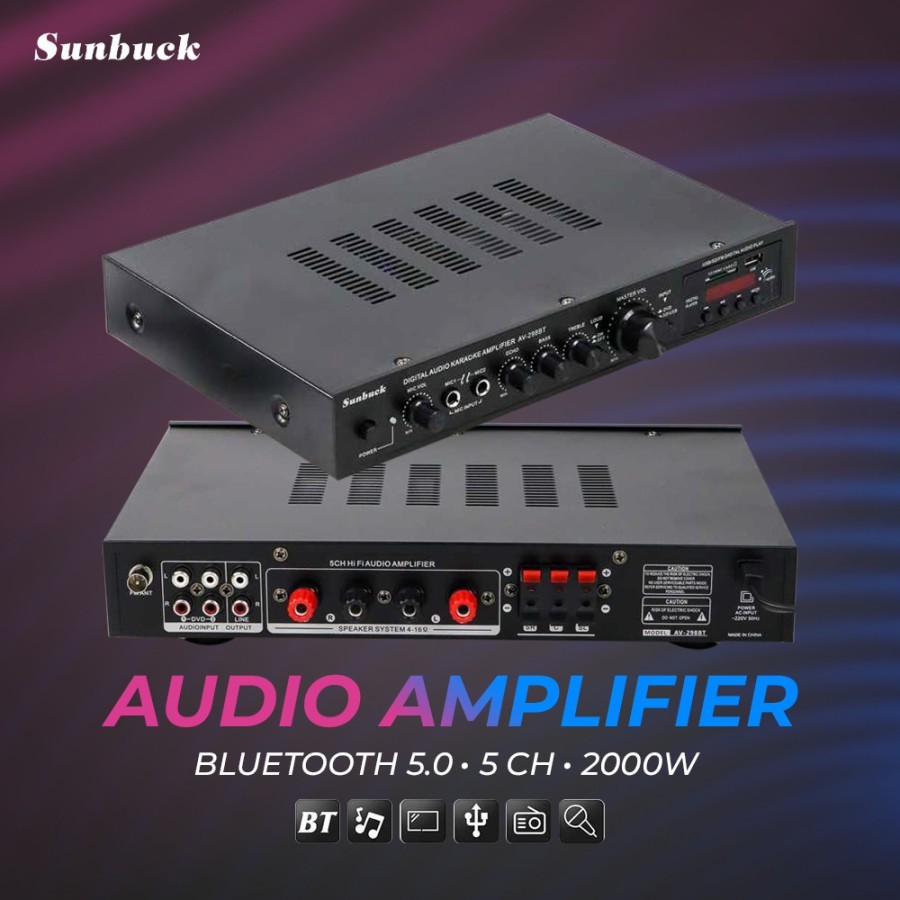 Audio Bluetooth 5.0 Amplifier 5 Ch Remote 2000W