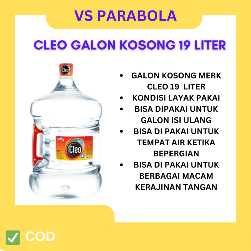 

GALON CLEO KOSONG TANPA ISI UKURAN 19L. INSTANT MAKSIMAL 5 GALON