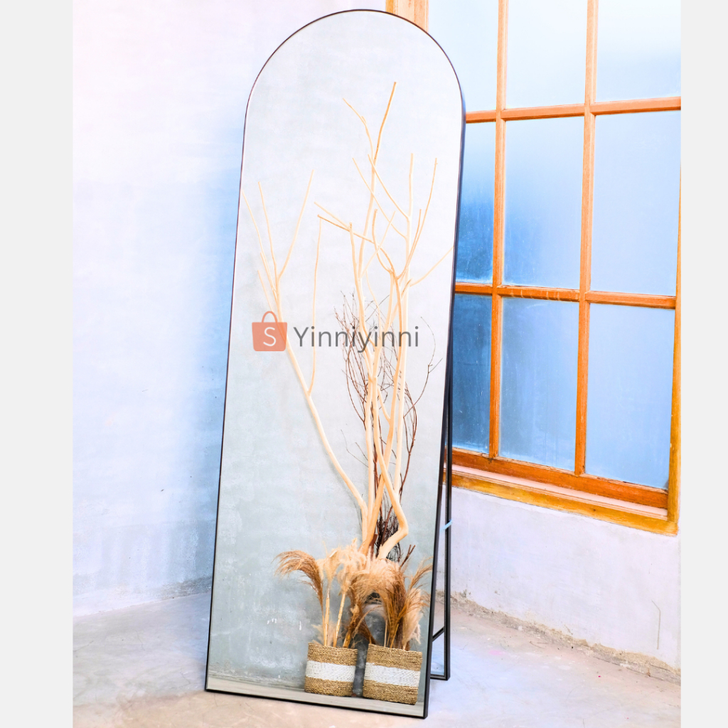 Standing Mirror Frameless Oval Cermin Frameless Cermin Murah Cermin Berdiri Full Body Cermin Standin